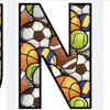 La palabra "JUNIO" está escrita en letras grandes y en negrita con un patrón de pelotas deportivas, incluidas pelotas de fútbol, baloncesto, tenis, béisbol y fútbol americano.